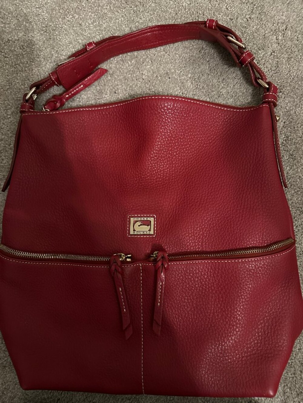 Dooney & Bourke Dillen Pocket Hobo Red Pebbled Leather Shoulder Bag